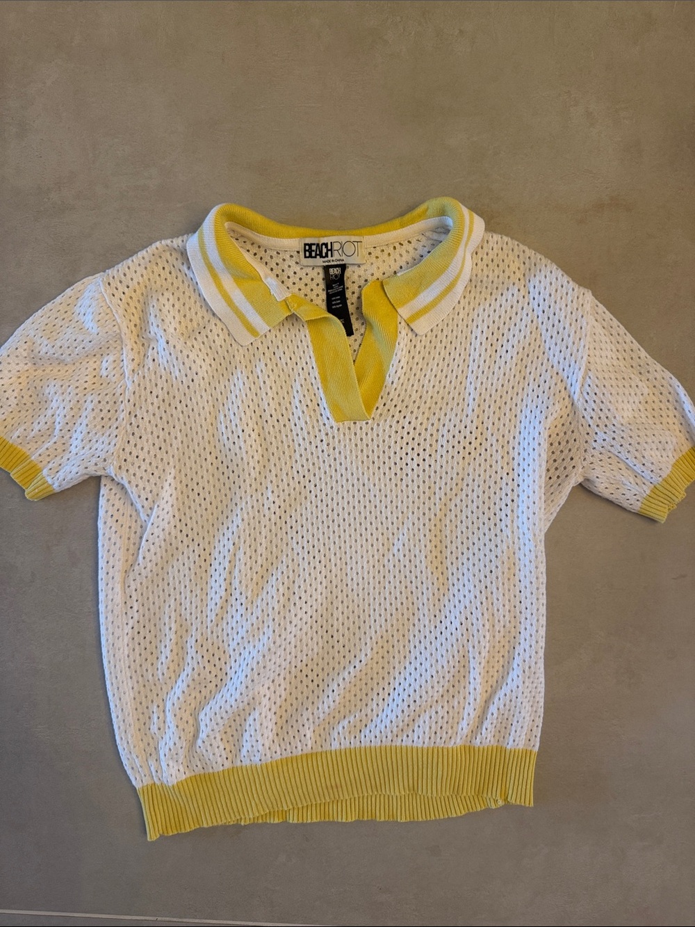 Beach Riot White Mesh Polo with Yellow Trim
